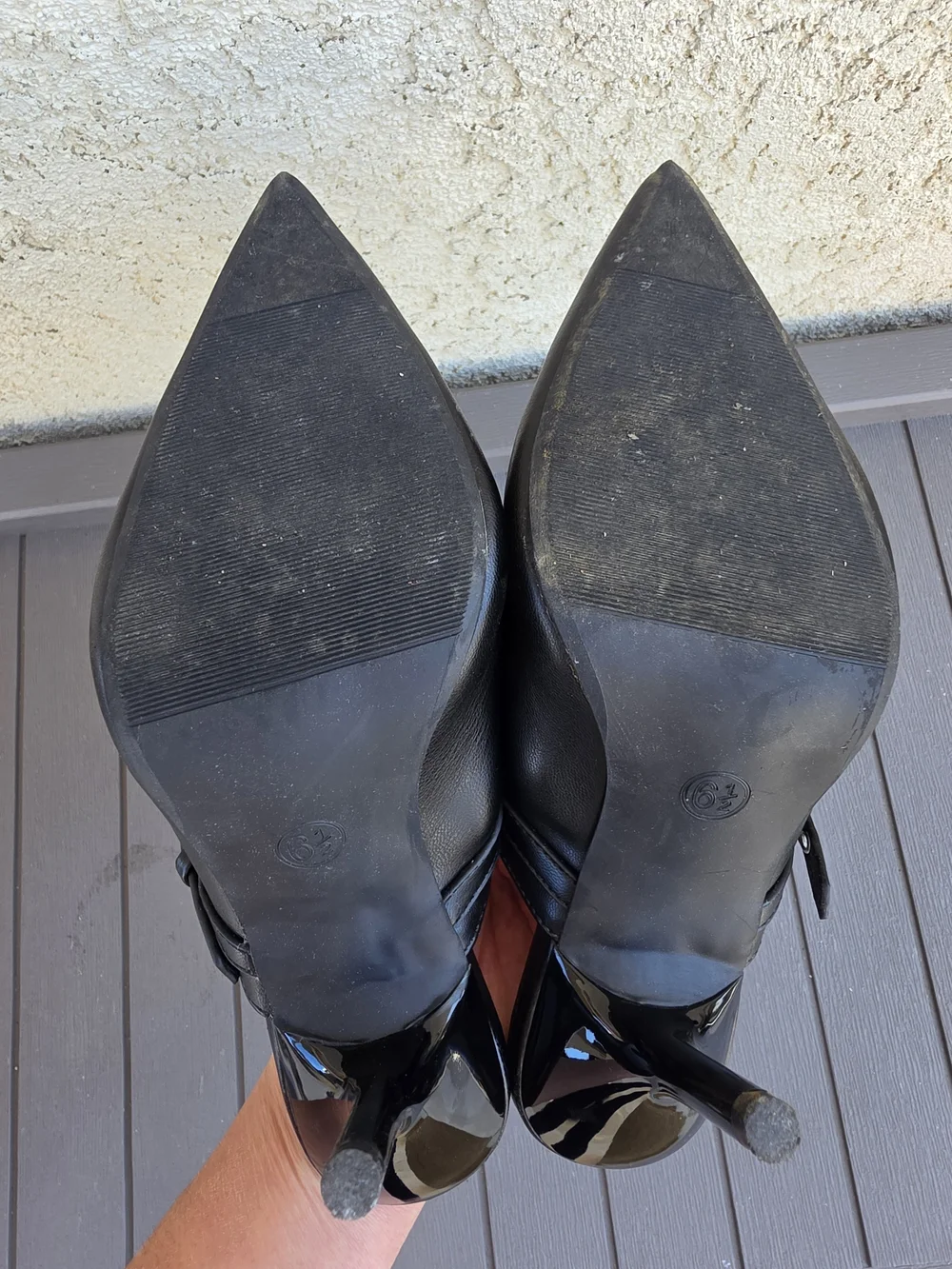 Scoop Black Pointed Toe Grommet Strap Stiletto Mules Heels Size 6.5